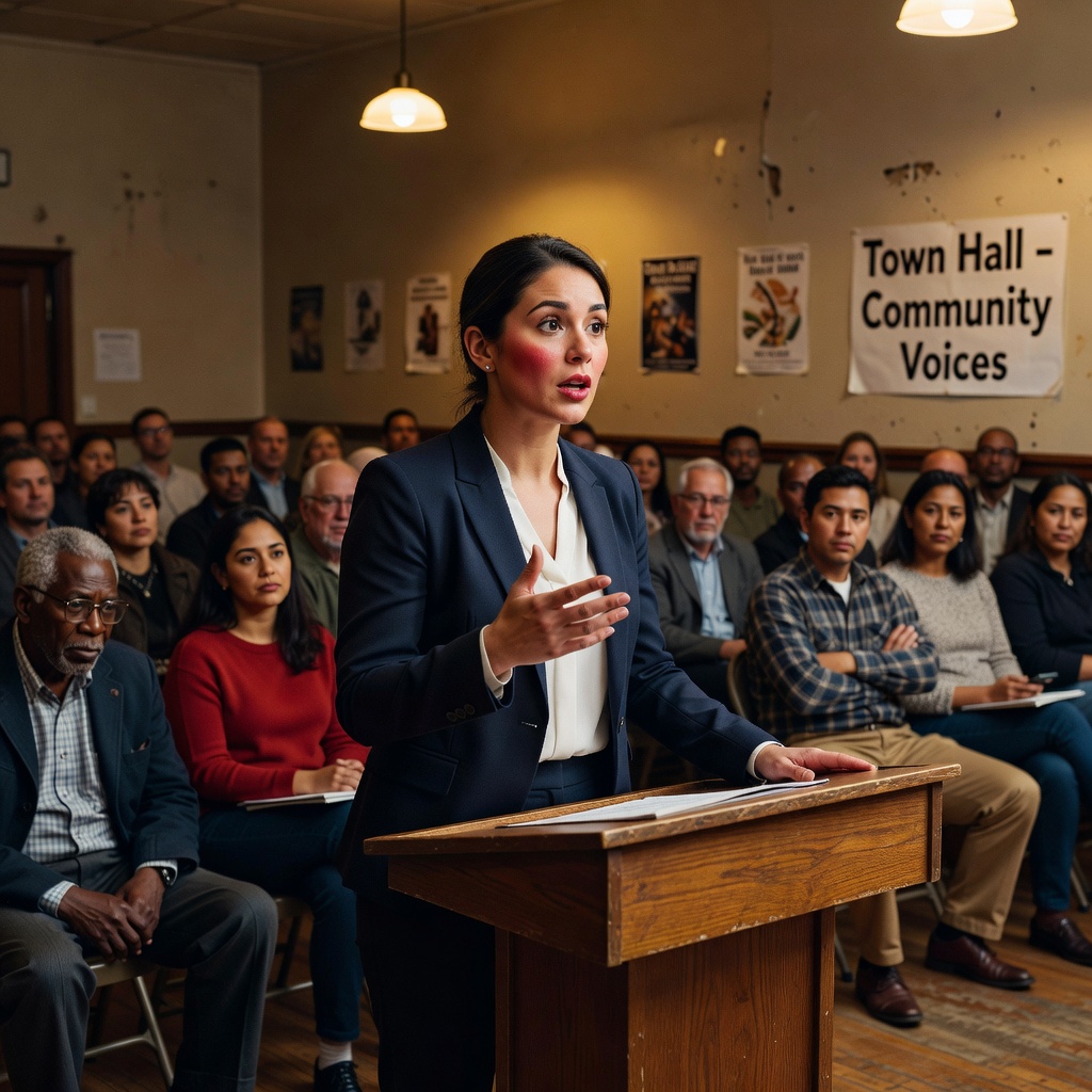 Woman speaking at community meeting