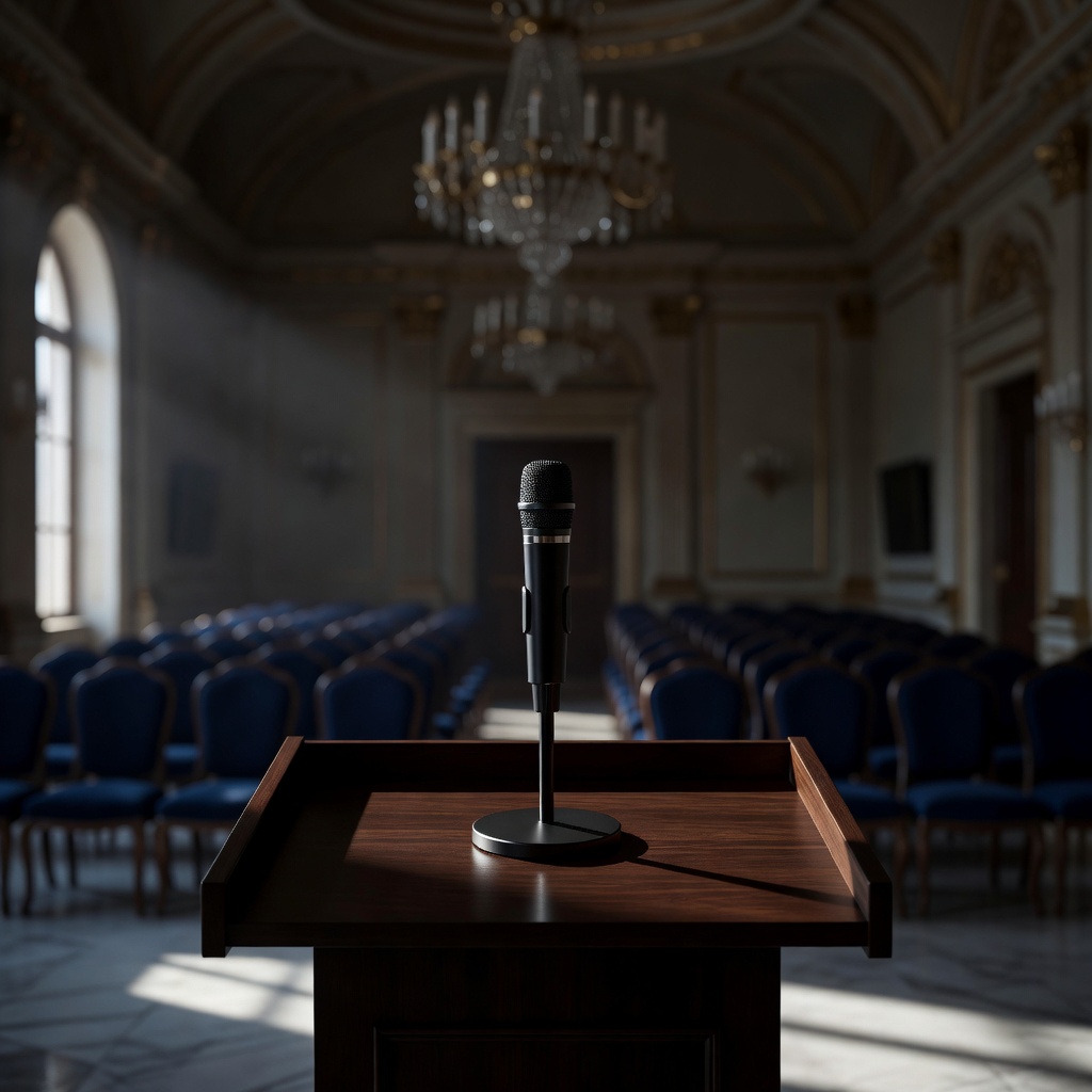 Conference podium with elegant lighting